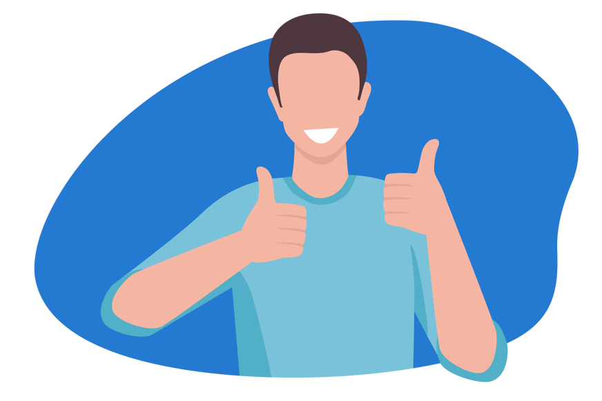 Ilustração de um homem fazendo com as mãos o sinal de positivo.